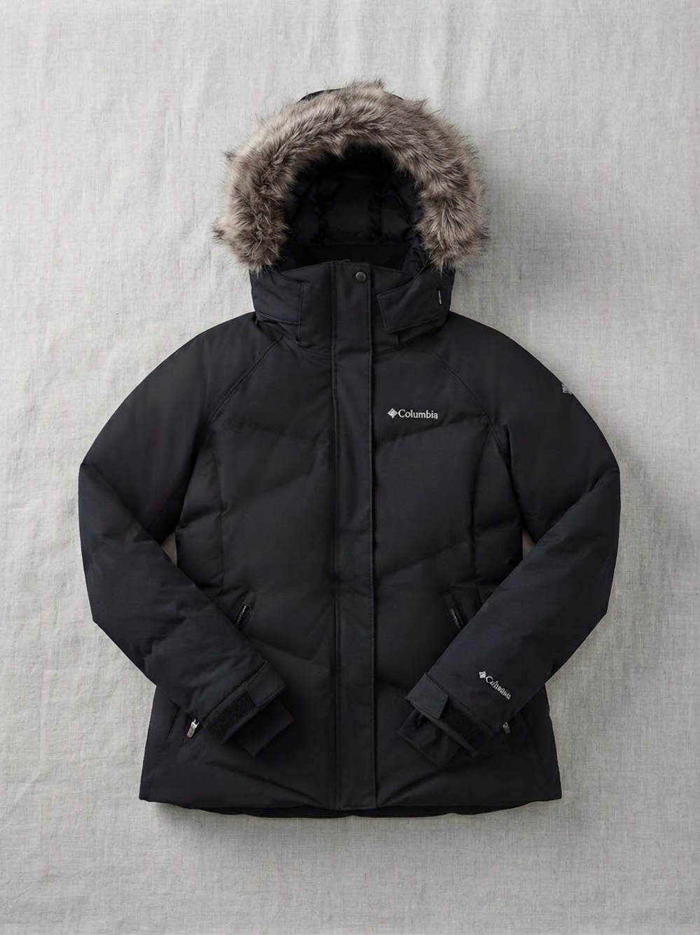 Columbia Omni-Heat Black Down Winter Parka with Faux Fur Hood